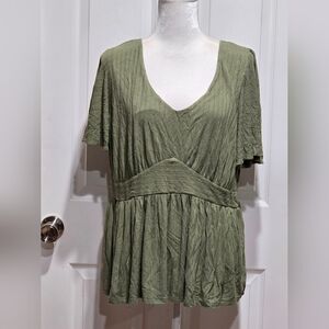 Torrid Pointelle Ribbed Babydoll Olive Green Top